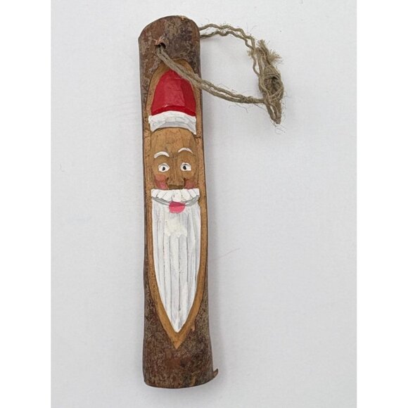 Wooden Carved Santa Face Christmas Tree Ornament Rustic Folk Art Hand Painted - Picture 2 of 8